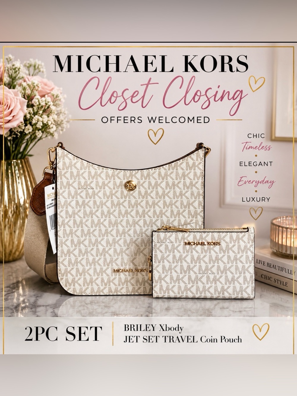 Michael Kors BRILEY Xbody/JET SET TRAVEL Coin Pouch 2pc Set